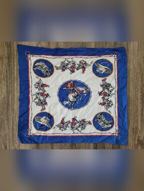 Equestrian Print Pocket Square in Blue and White